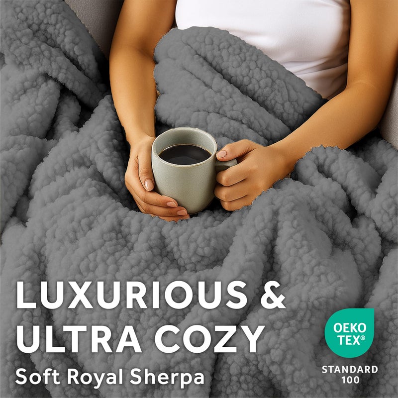 Sunbeam Royal Sherpa Foot Pocket Heated Throw Electric Blanket, 50" x 60", 4 Heat Settings, 4-Hour Auto Shut-Off, Warming Throw for Couch or Bed, Fast Heating, Machine Washable, Grey - Image 4